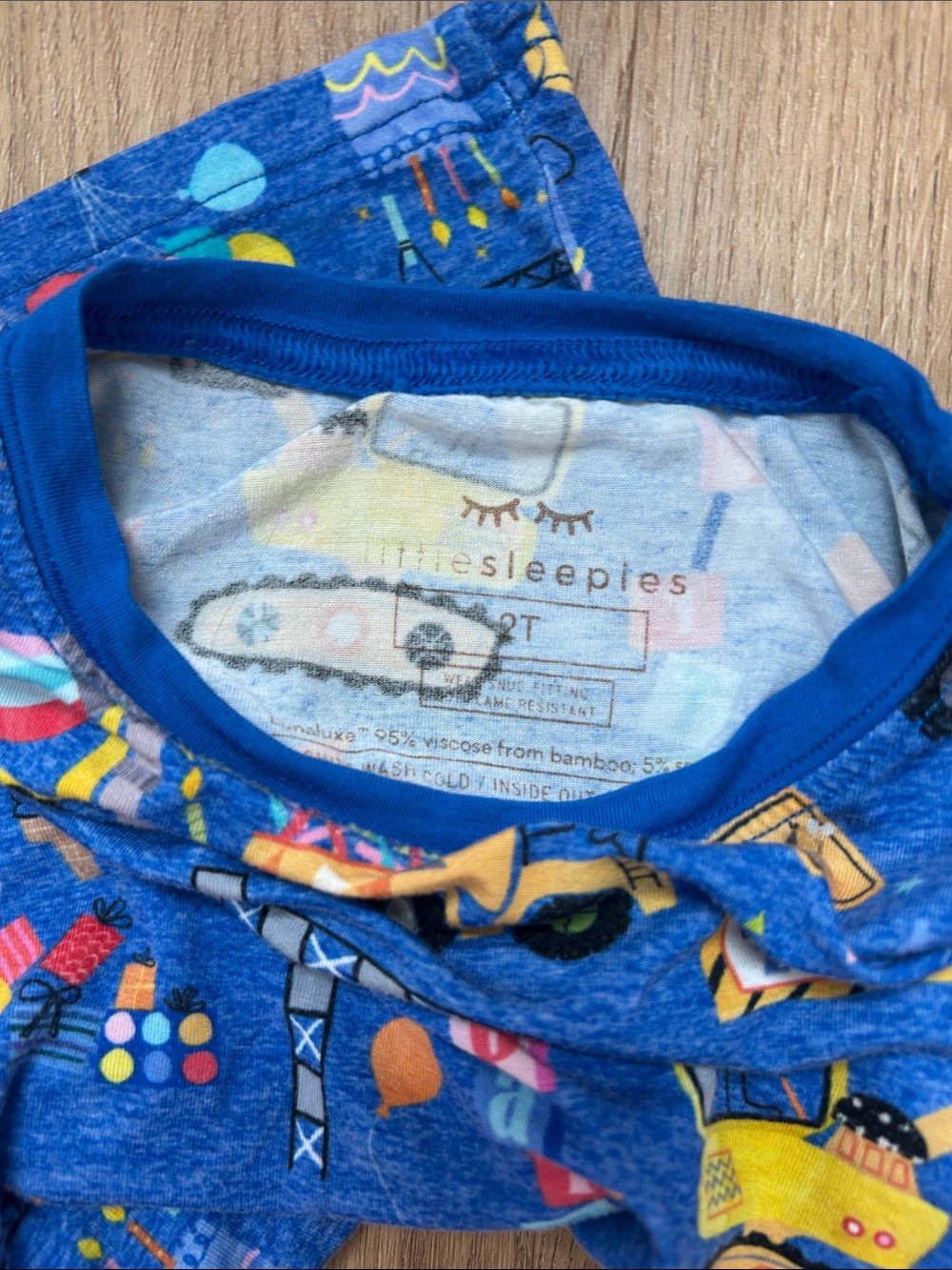 Little Sleepies Birthday Builders Blue Construction Trucks Pajama Set - Picture 3 of 3